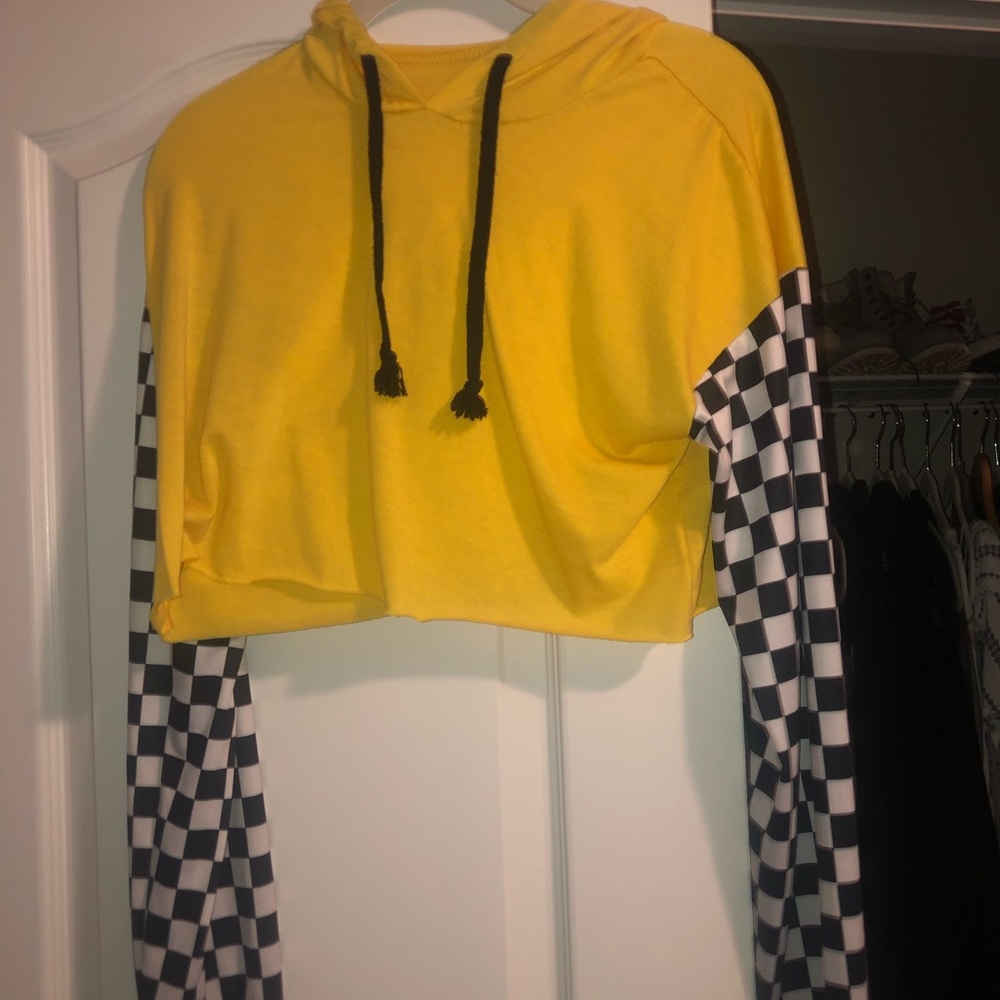 Checker Print Cropped Hoodie